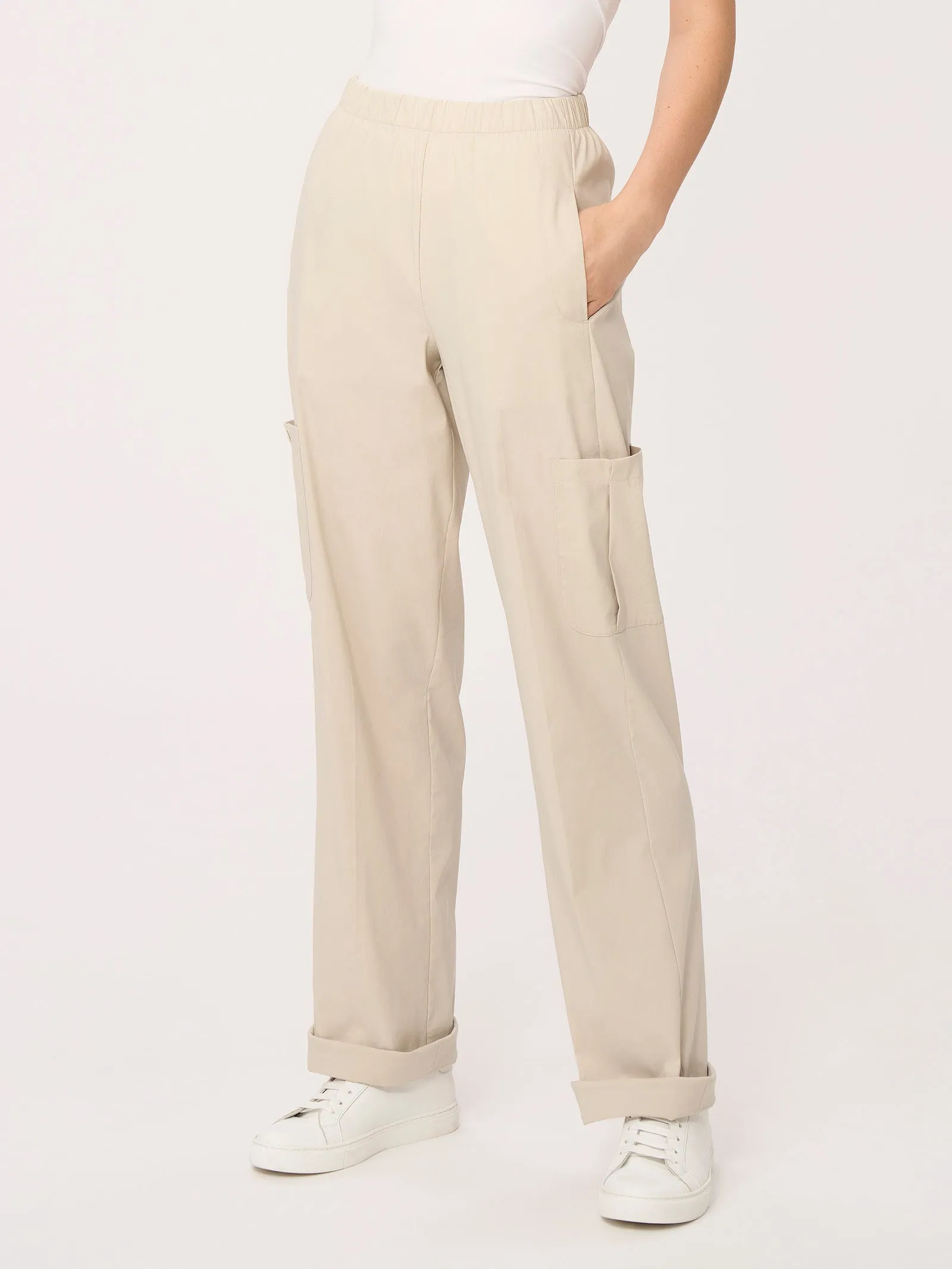 Pantalone ampio cargo in tessuto Super Fresh - Cappuccino