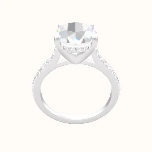 Pave Cathedral Engagement Ring With V Prong with Hidden Halo Head