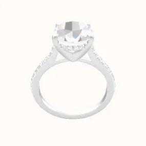 Pave Cathedral Engagement Ring With V Prong with Hidden Halo Head