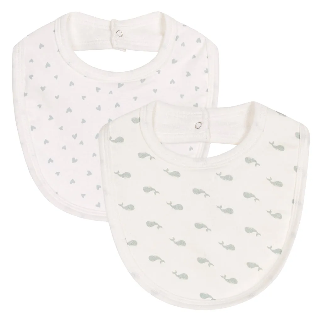 Petit Bateau Baby Set Of Two Bibs With Whale Print Blue