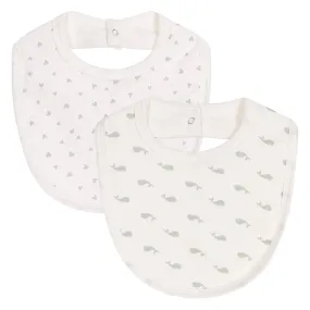 Petit Bateau Baby Set Of Two Bibs With Whale Print Blue