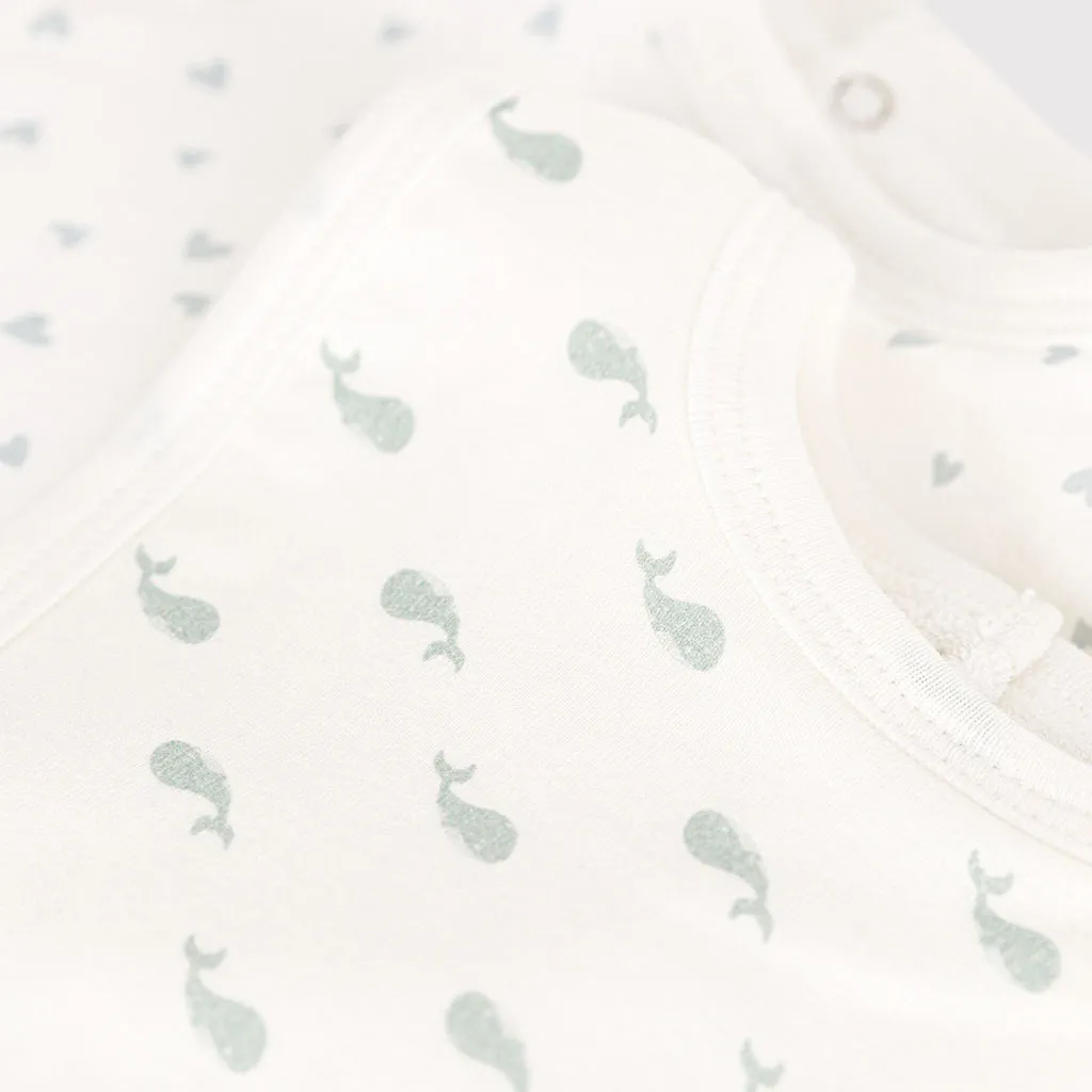 Petit Bateau Baby Set Of Two Bibs With Whale Print Blue