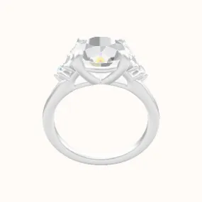 Plain Band with Marquise & Round Diamond Sidestones Engagement Ring With Low Set Four Prong Head