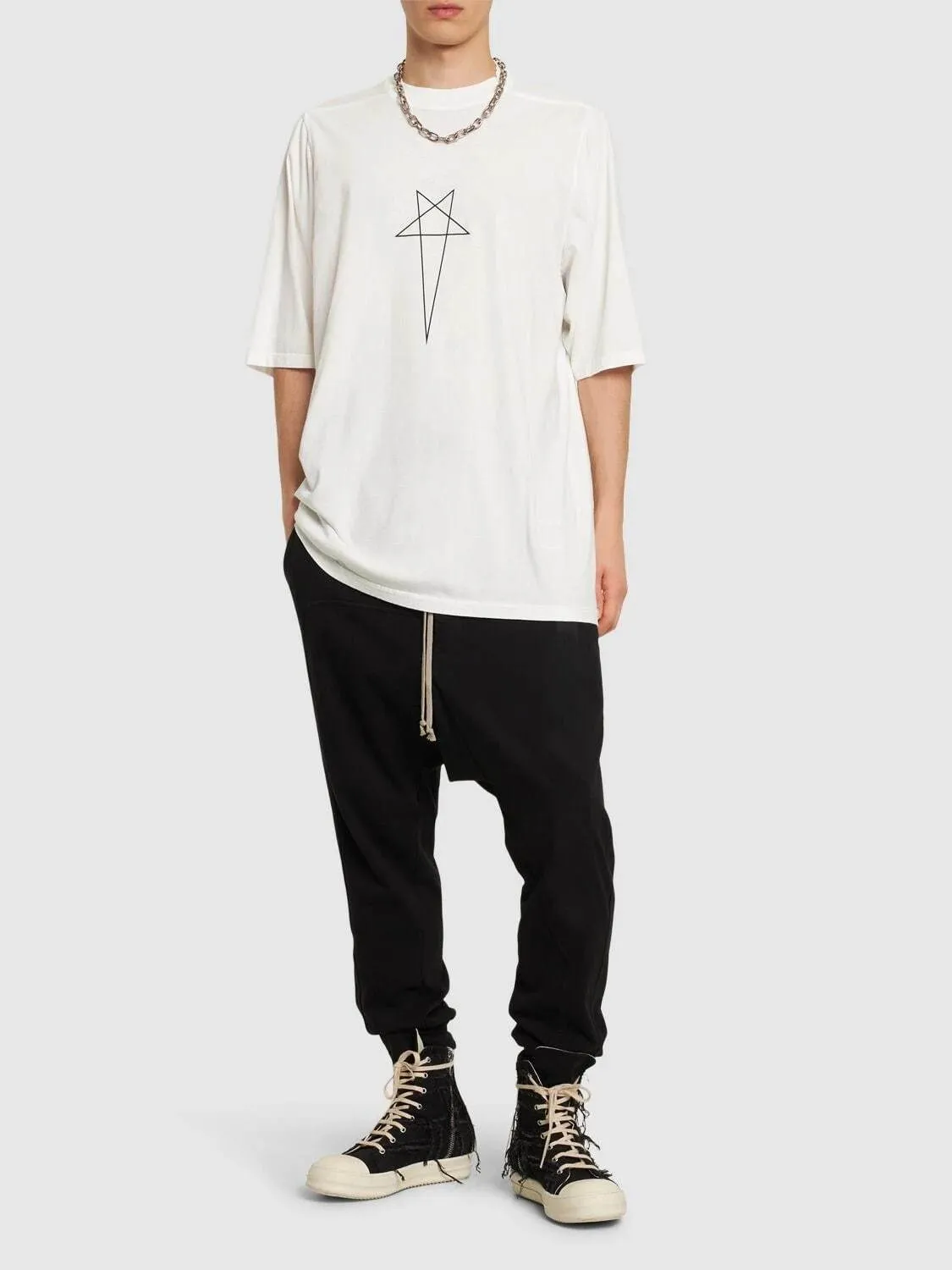 RICK OWENS  |Crew Neck Star Unisex Street Style U-Neck Plain Cotton