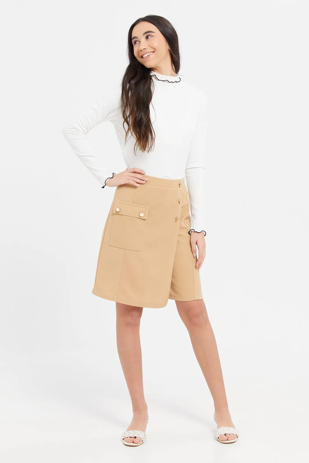 Senior Girls Beige Cargo Pocket Skort