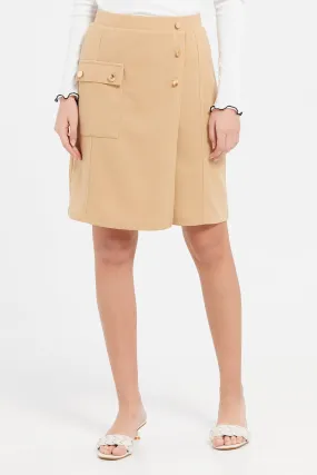 Senior Girls Beige Cargo Pocket Skort