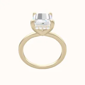 Solitaire Engagement Ring With V Prong with Hidden Halo Head