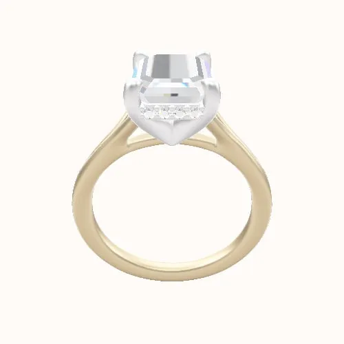 Split Cathedral Engagement Ring With V Prong with Hidden Halo Head