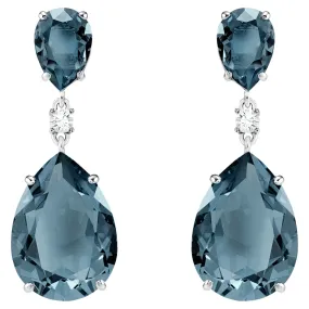 Swarovski Vintage Drop Pierced Earrings Teal, Rhodium plated-5424362