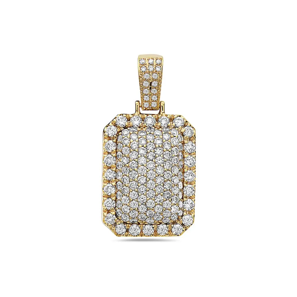 Unisex 14K Yellow Gold Dog Tag Pendant with 3.52 CT Diamonds