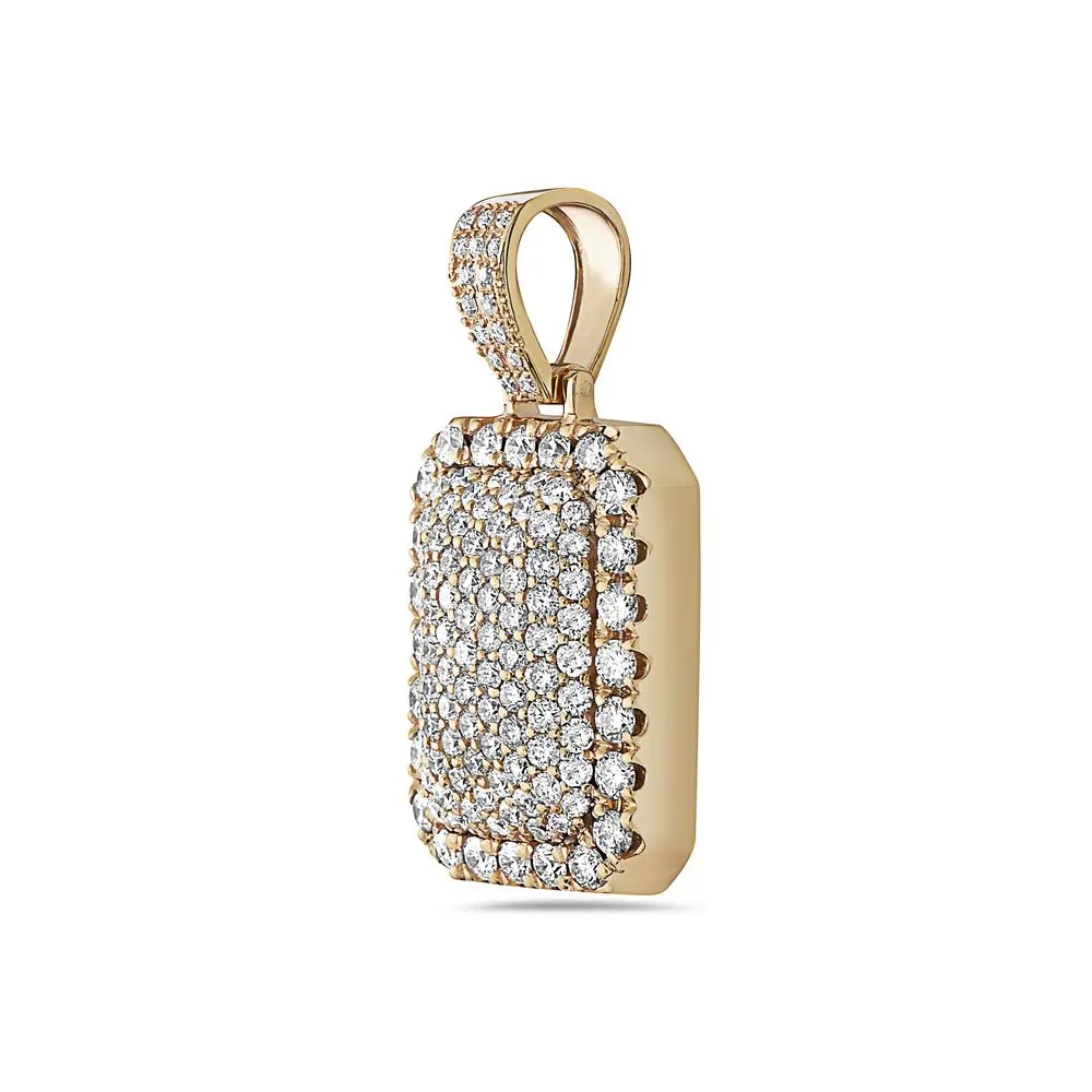 Unisex 14K Yellow Gold Dog Tag Pendant with 3.52 CT Diamonds