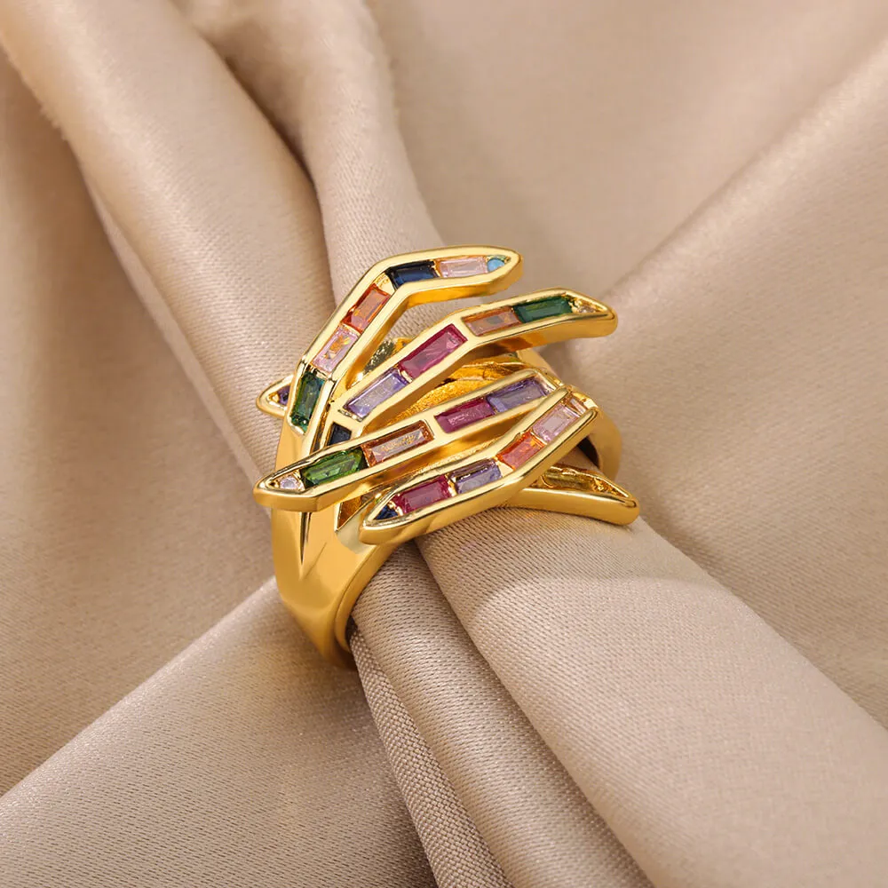 Unisex Peculiar Style Gold Color Zircon Cross Open Hands Party Finger Ring