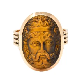 Victorian Tiger's Eye 14 Karat Rose Gold Carved Hercules Cameo Antique Unisex Ring