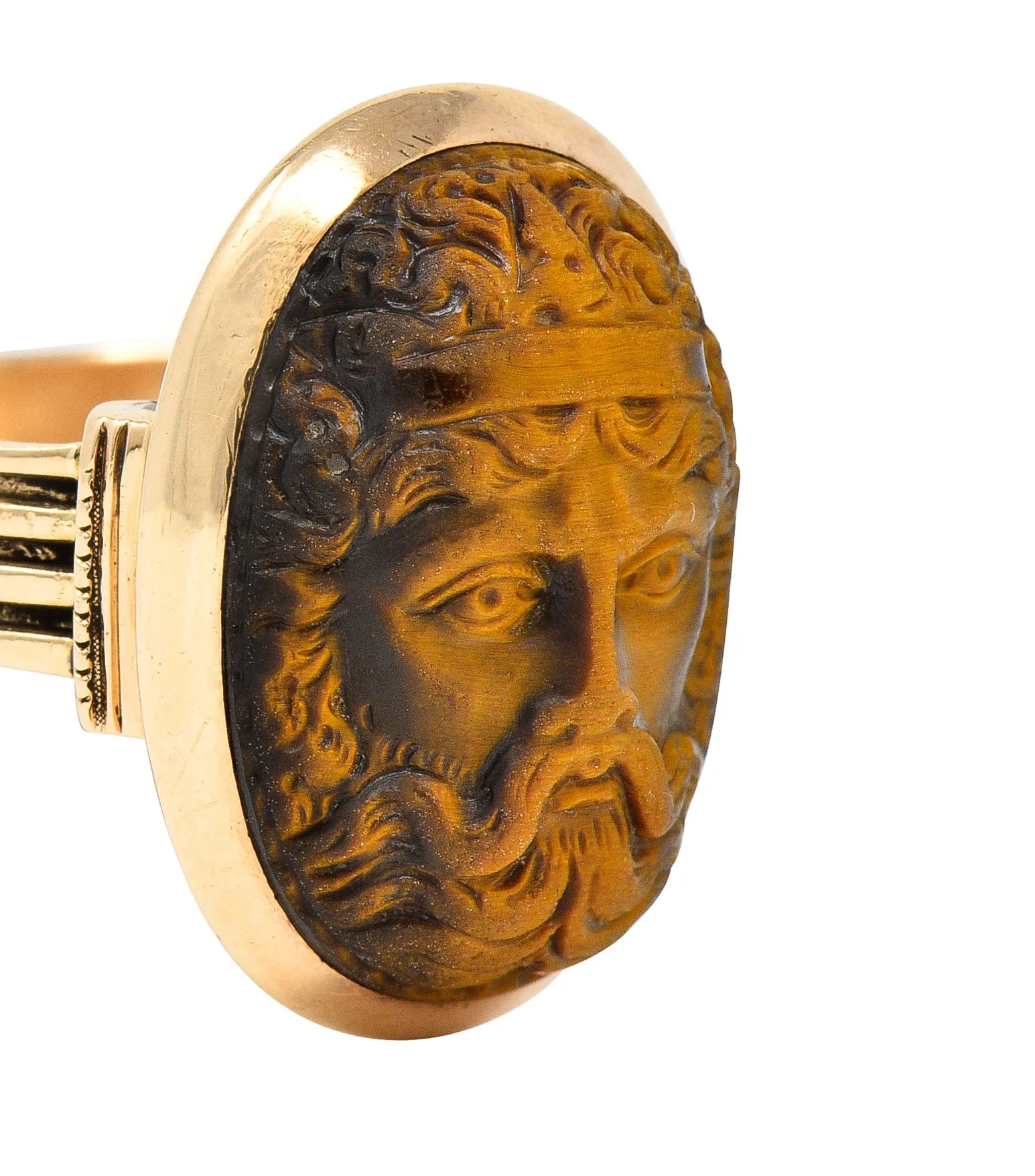 Victorian Tiger's Eye 14 Karat Rose Gold Carved Hercules Cameo Antique Unisex Ring