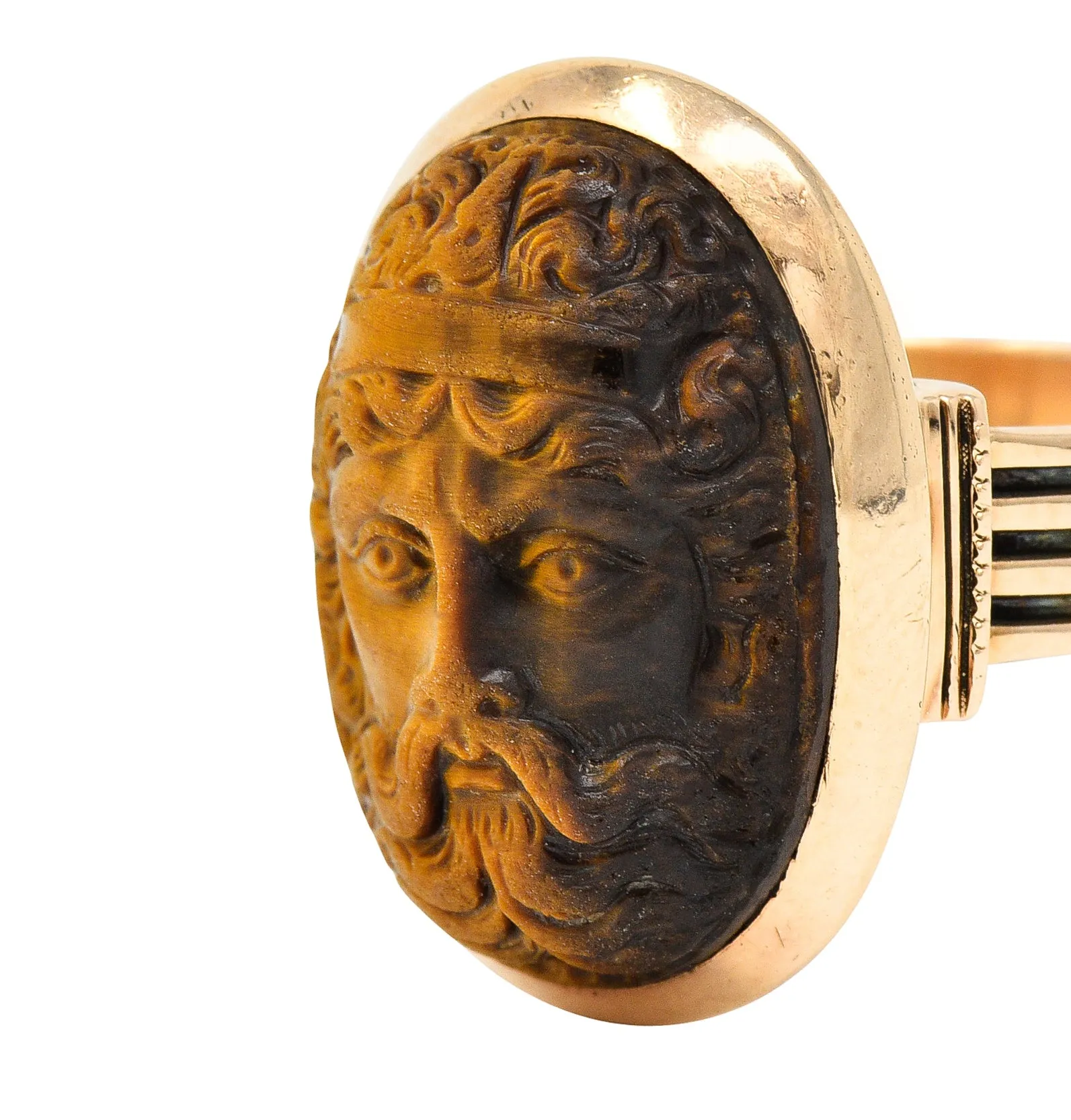 Victorian Tiger's Eye 14 Karat Rose Gold Carved Hercules Cameo Antique Unisex Ring