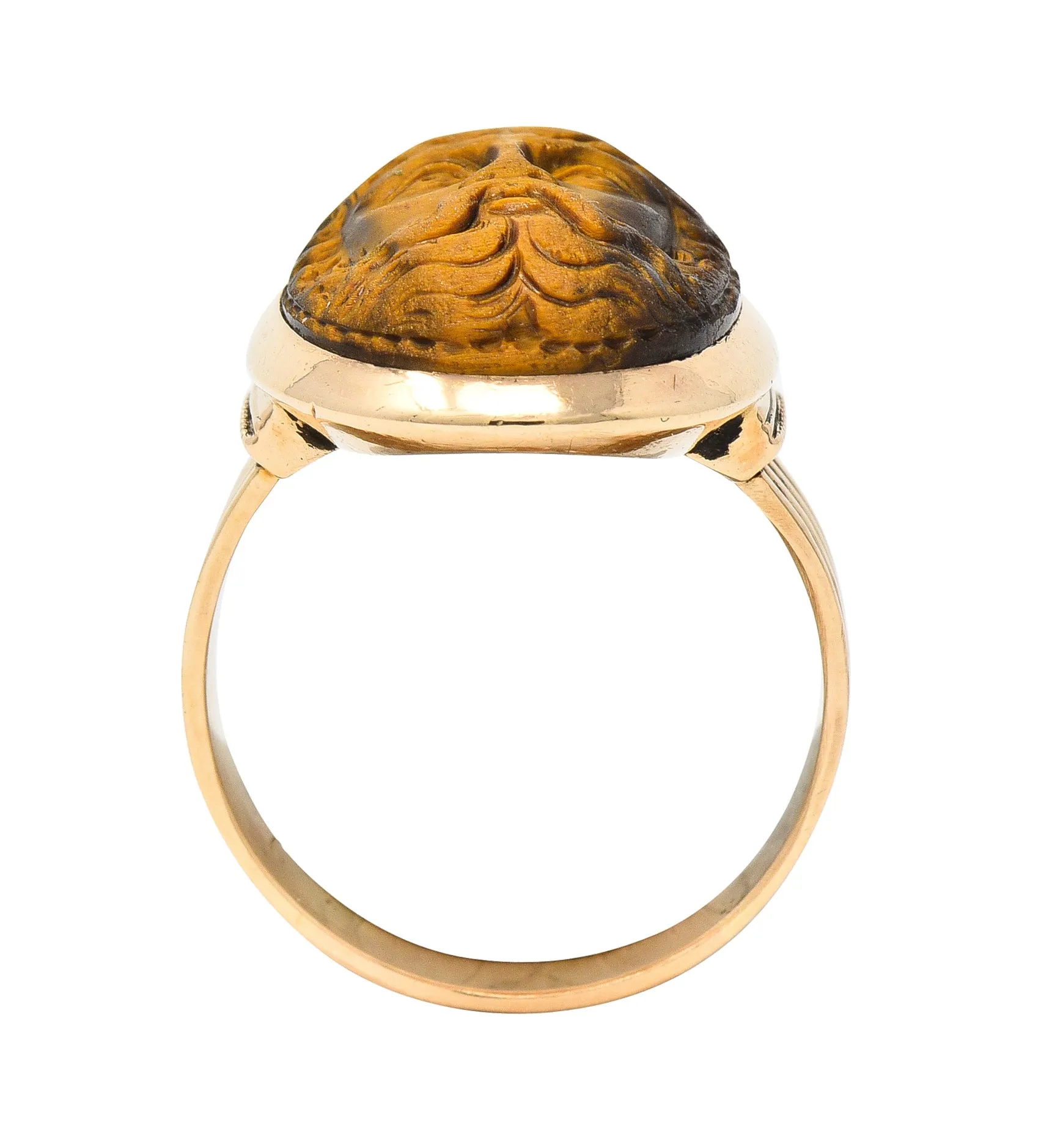 Victorian Tiger's Eye 14 Karat Rose Gold Carved Hercules Cameo Antique Unisex Ring