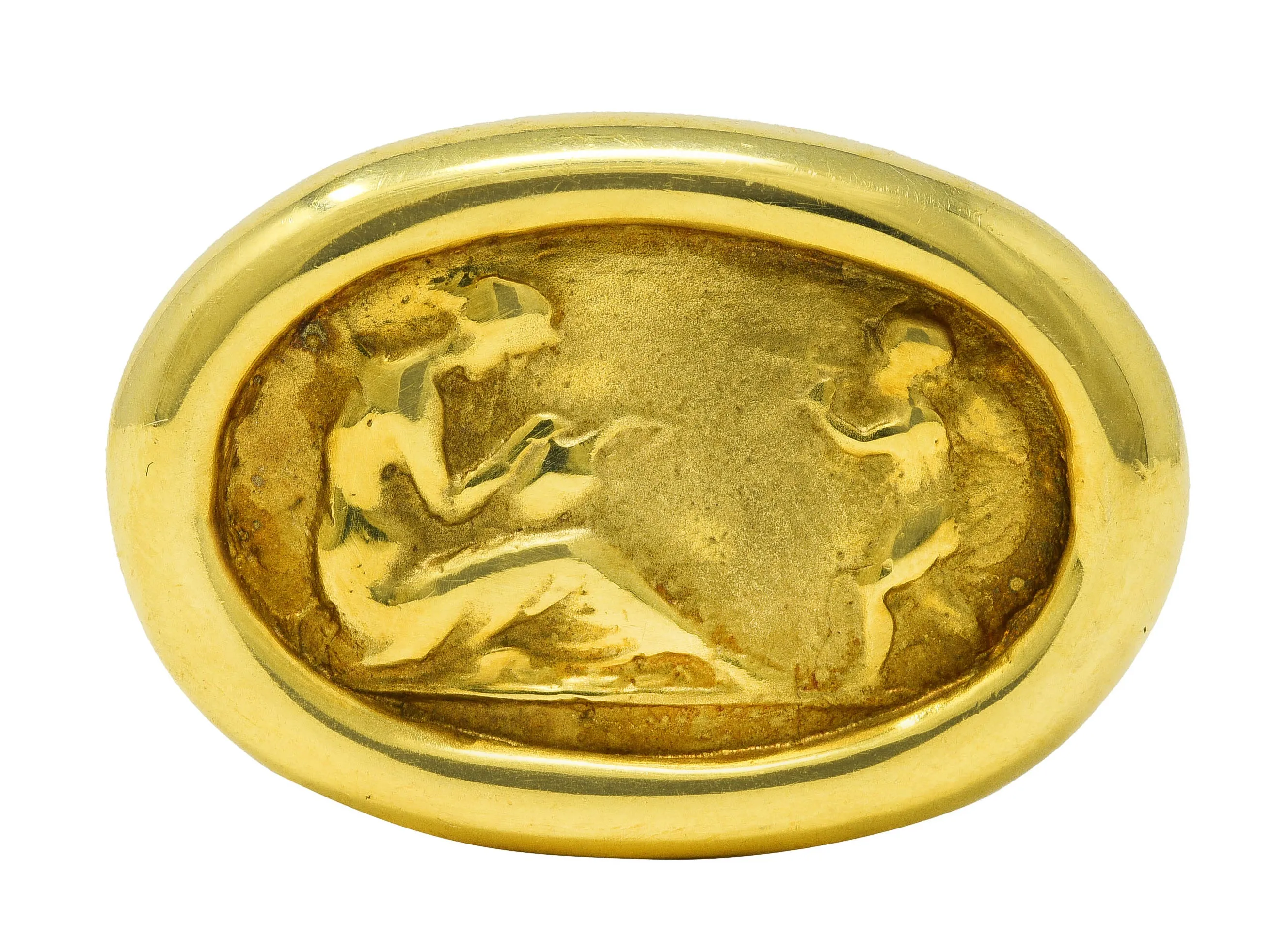 Vintage 14 Karat Yellow Gold Cupid Venus Classic Unisex Cameo Signet Ring