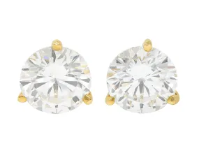 Vintage 1.92 CTW Round Brilliant Diamond 18 Karat Yellow Gold Unisex Stud Earrings