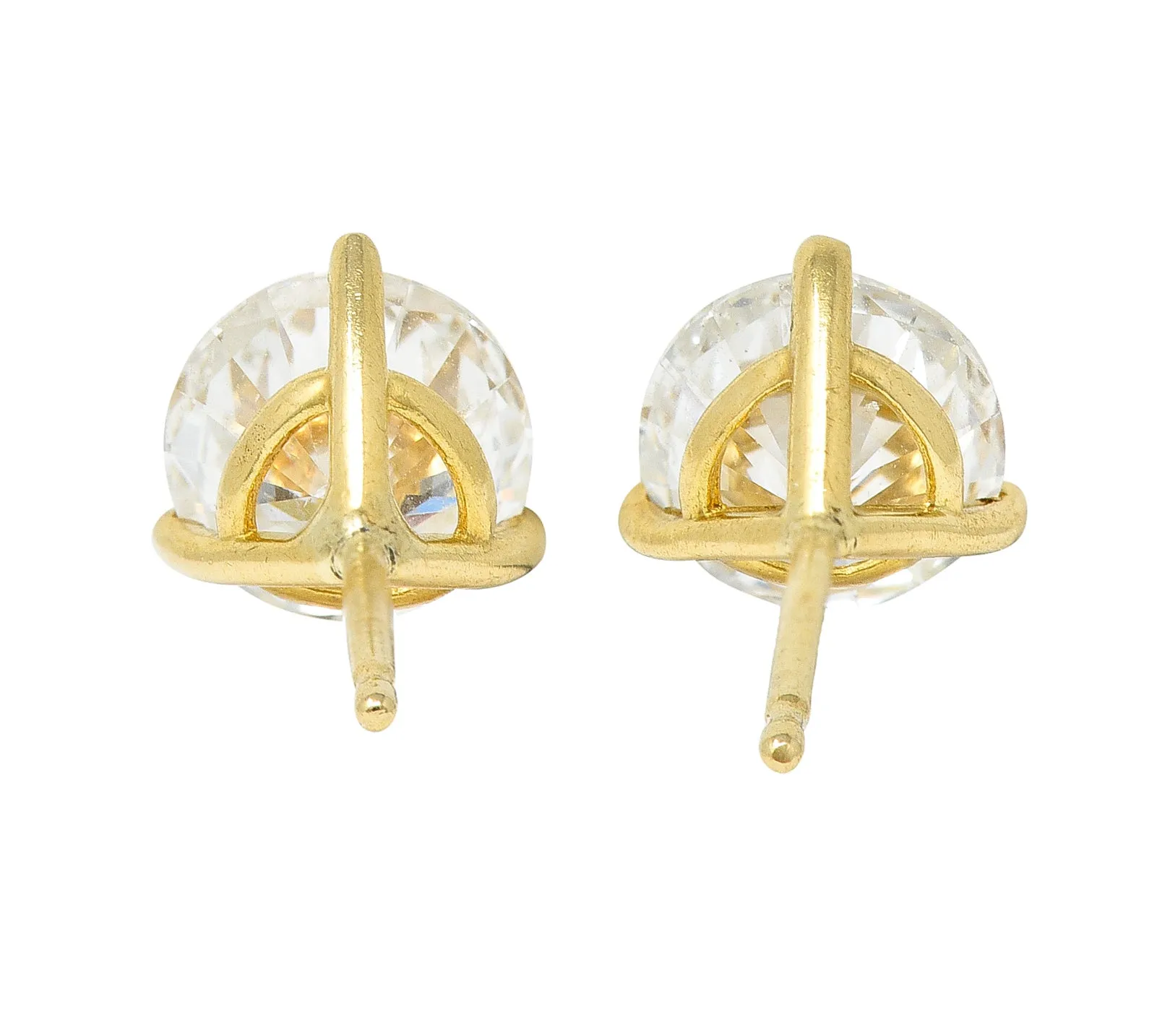 Vintage 1.92 CTW Round Brilliant Diamond 18 Karat Yellow Gold Unisex Stud Earrings