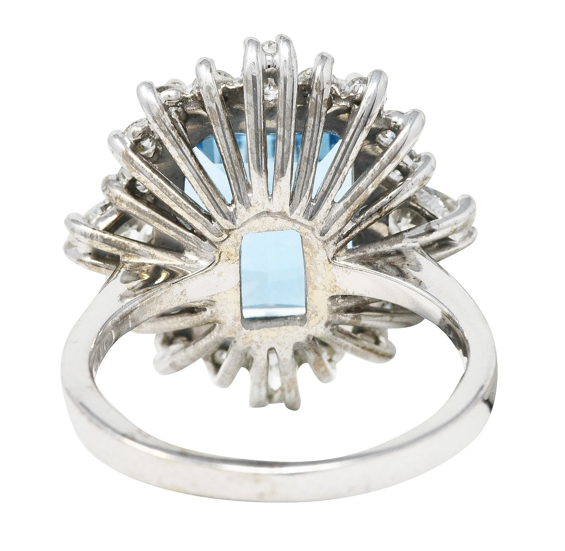 Vintage 8.05 CTW Aquamarine Diamond 14 Karat White Gold Cluster Ring