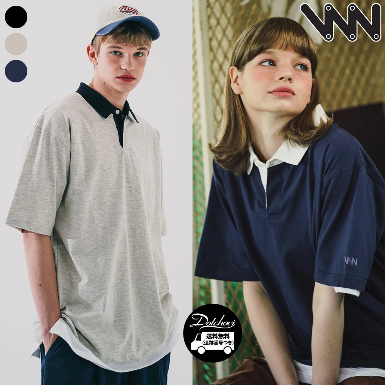 WV PROJECT  |Unisex Street Style Bi-color Cotton Short Sleeves Logo